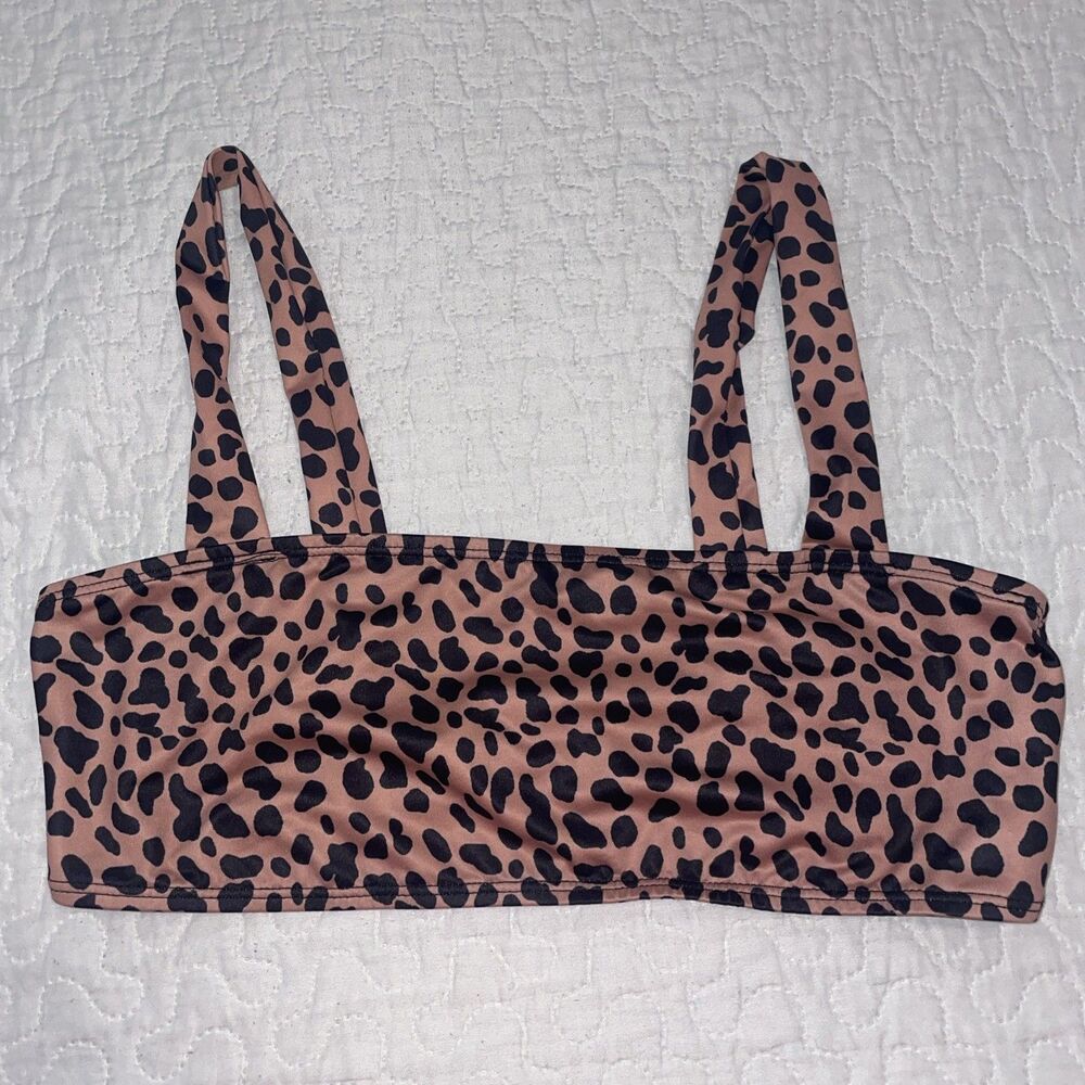 Nasty Gal 8 Medium M Women's Leopard Print Square Neck Bikini Top Swim Pullover